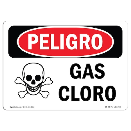 SIGNMISSION OSHA Sign, Chlorine Gas Spanish, 18in X 12in Rigid Plastic, 12" H, 18" W, Chlorine Gas Spanish OS-DS-P-1218-LS-1066